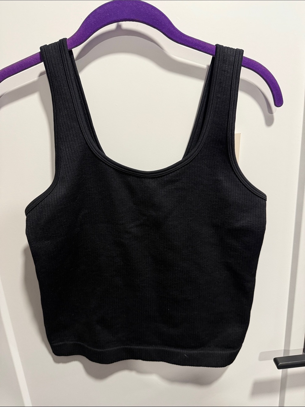 Classic Black Ribbed Tank Top Thick Stretch Large Scoop Neck NWT